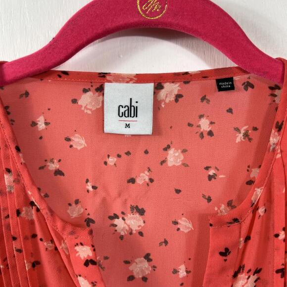 Cabi Coral Pintuck Sleeveless Sheer Floral Buttondown Blouse - Picture 4 of 6